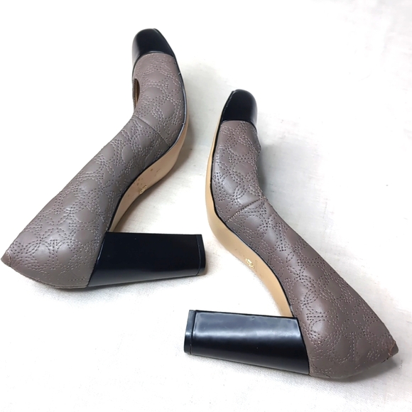 ANN TAYLOR Grey/Brown & Black Leather Heels size 9 M - Picture 6 of 12